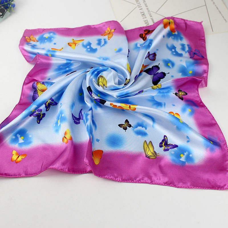 50*50 см шелковый шарф, женские маленькие мягкие квадраты, декоративный головной шарф, разноцветная полоска, платок с принтом шейный шарф