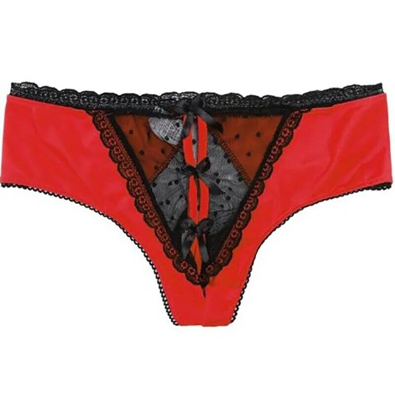 XUNMEIFU-bragas sexys de talla grande para mujer, ropa interior erótica de color rojo, lencería Visible