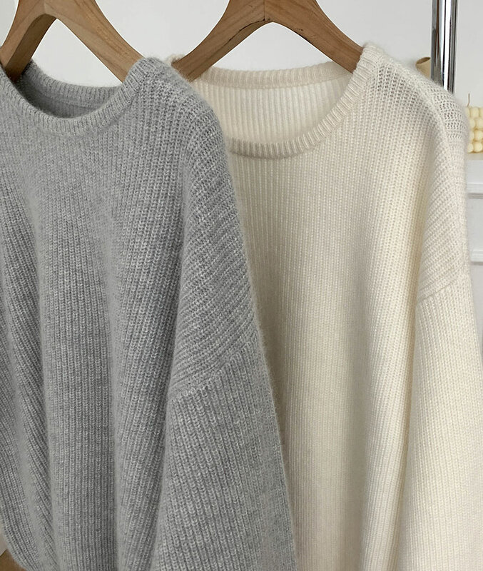 Sweter Wanita Musim Gugur Musim Dingin Merek Baru Jaket Hangat Lengan Panjang Atasan Rajut Longgar Gaya Akademik Pulover Wol Kasmir Leher Bulat