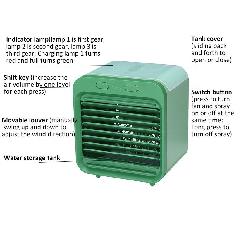 Mini portátil usb ar condicionado de refrigeração desktop umidificador com tanque água do agregado familiar 3 velocidades ventilador refrigeração ar condicionado 5v