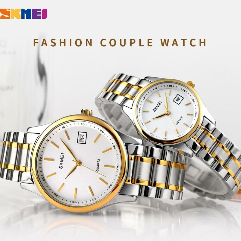 2020 ساعات الزوجين الجديدة موضة عاشق ساعة كوارتز SKMEI العلامة التجارية الفاخرة المقاوم للصدأ زوجين ساعة هدايا للرجال والنساء ساعة اليد