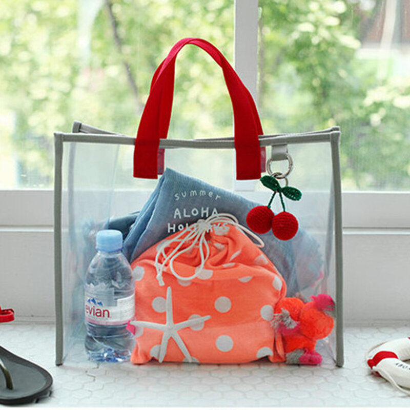 Beach Bag Portable Letter Print Transparent Handbag Shoulder Bag for Umbrellas Sundries Storage Bag