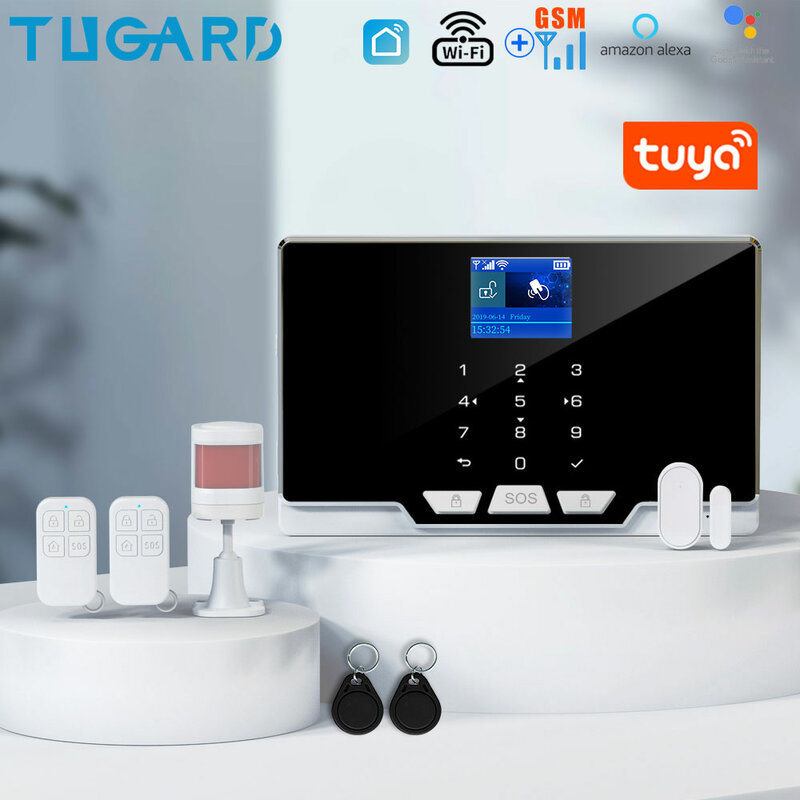 Système d'alarme de sécurité domestique TUGARD G20 Wifi Gsm, contrôle par application anti-cambriolage, barres lumineuses d'écran couleur 433Mhz, accessoires Alexa Google