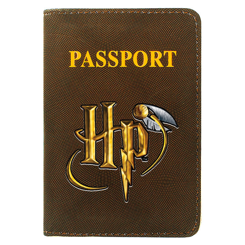 古典的なマジックアカデミーhpロゴ印刷女性男性パスポートカバーpuレザートラベルidクレジットカードホルダーポケット財布