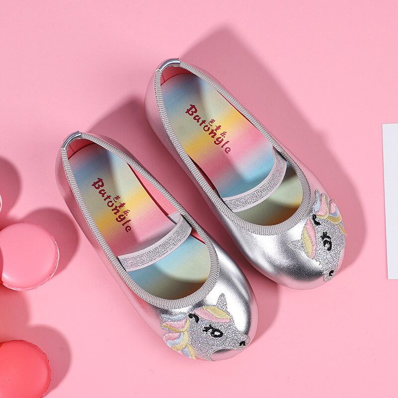 2021 Baru Unicorn Gadis Kulit Sepatu untuk Anak Pernikahan Gaun Putri Sepatu Sekolah Anak Spring Datar Siswa Sepatu