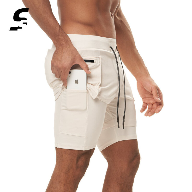 Pantalones cortos de gimnasio para hombre, 2 en 1, 4 colores, secado rápido, doble cubierta
