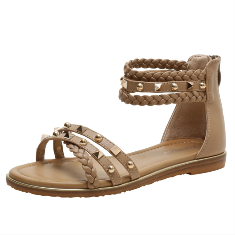 Zapatos planos para la playa para Mujer, zapatillas romanas De suela blanda y tacón plano, estilo étnico, verano, XM020, 2021