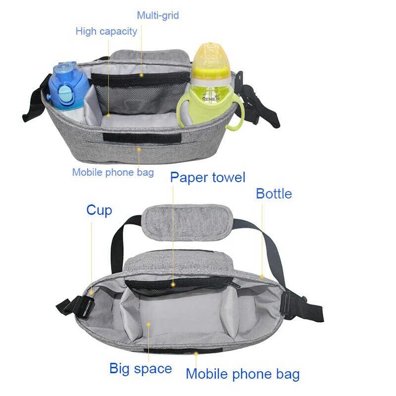 Pram Stroller Organizer Bag Diaper Bags Nursing Stroller Bag Stroller Accessories Stroller Cup Holder Cover With Shoulder Straps