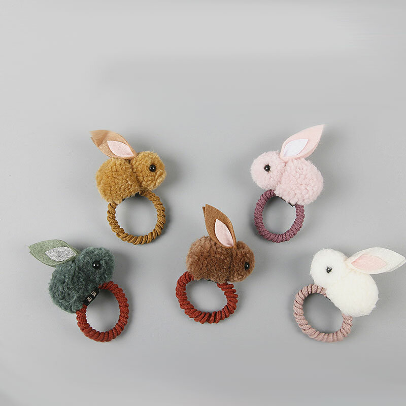 Cute Plush Rabbit Bunny Ears Baby Girls Elastic Hair Rubber Band For Kids Hair Rope Ring Headdress Headwear Children Accessories