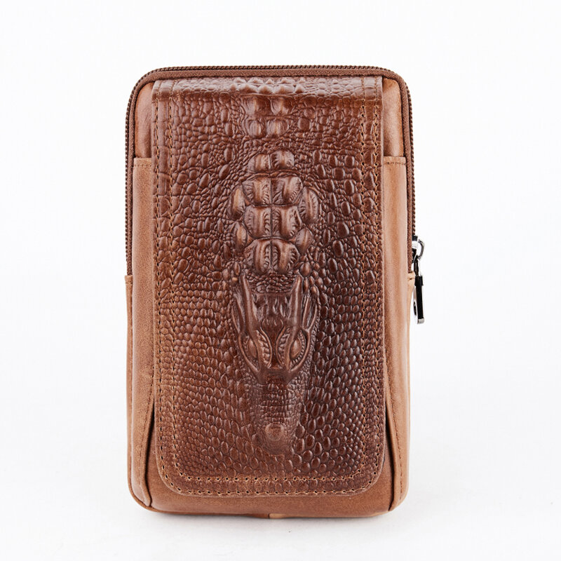 Mobile Phone Pouch Case Men Genuine Leather Round Hip Bum Pack Men's Waist Fanny Bag Men's Belt Cross Mini Bag Alligator