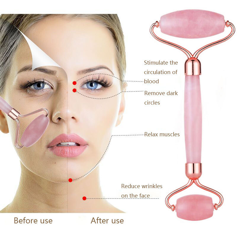 Нефритовый роликовый лицевой нефритовый массажный ролик для лица, розовый КВАРЦЕВЫЙ скребок, нефритовый массажер, инструменты для похуден...