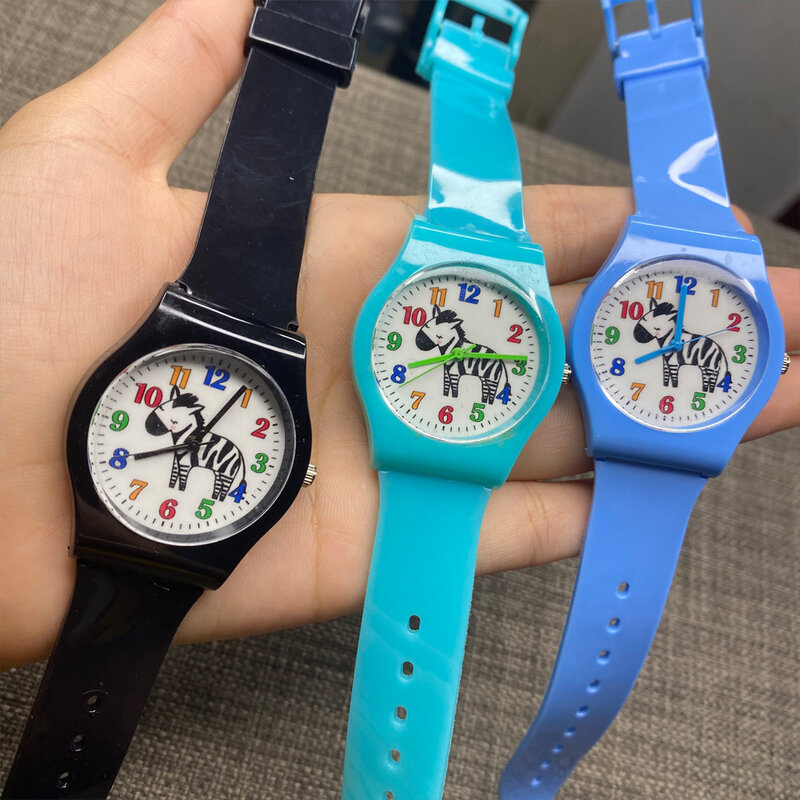 Reloj de cuarzo con dibujos animados para niños y niñas, pulsera de silicona transparente con diseño de cebra, rosa, azul cielo, para estudiantes, gran oferta