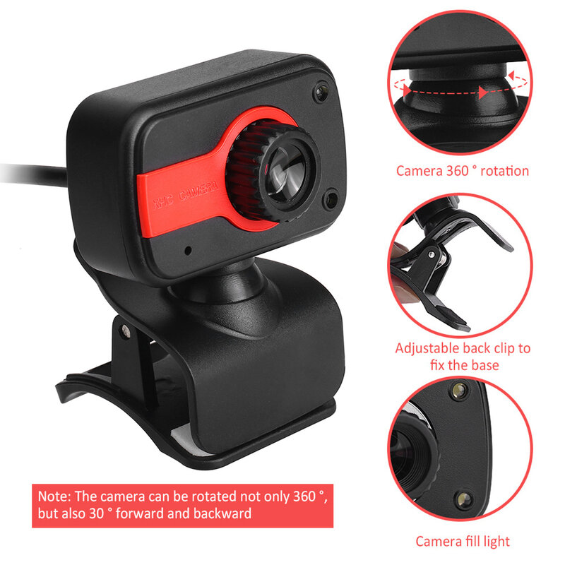 Hd webcam com microfone usb driver livre de visão noturna clip-on câmera web vermelho para escola escritório acessórios de trabalho
