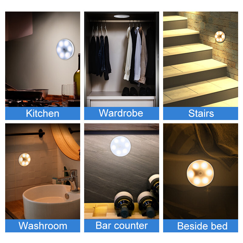 Luz Nocturna USB para armario, luces LED ultrafinas recargables con Sensor de movimiento inalámbrico para debajo del armario, encimera, cocina y pasillo