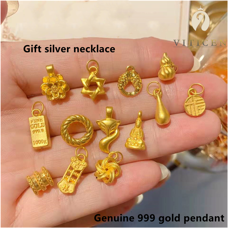 VITICEN – collier en or 999 véritable pour femmes, pendentif à fleurs et étoiles 24k, cadeaux exquis, livraison directe d'usine