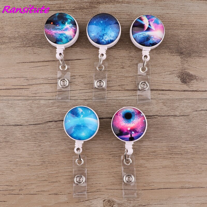 R2064 1pcs Hot Space Universe Planet Starry Sky Badge Reel Clip For Friend Student Exquisite IC Card Badge Holder Fashion Gifts