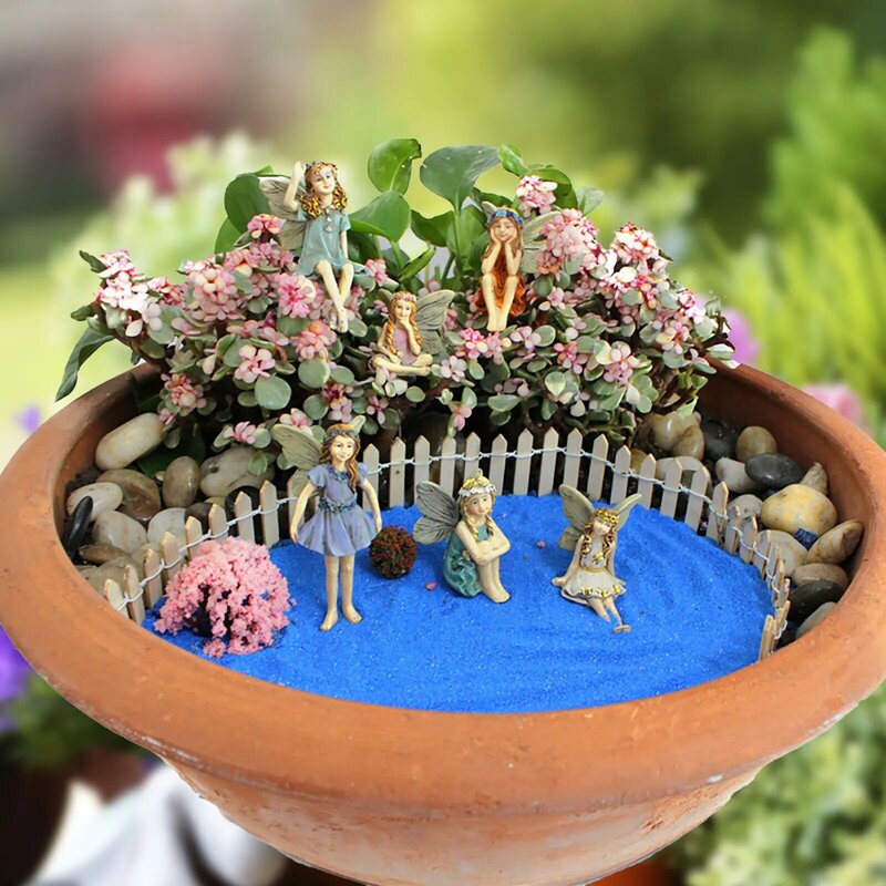 6 قطعة بونساي الديكور الراتنج الجنية التماثيل المناظر الطبيعية للزهور النباتات وعاء حديقة الحلي أشكال نماذج للحديقة من الراتنج الديكور