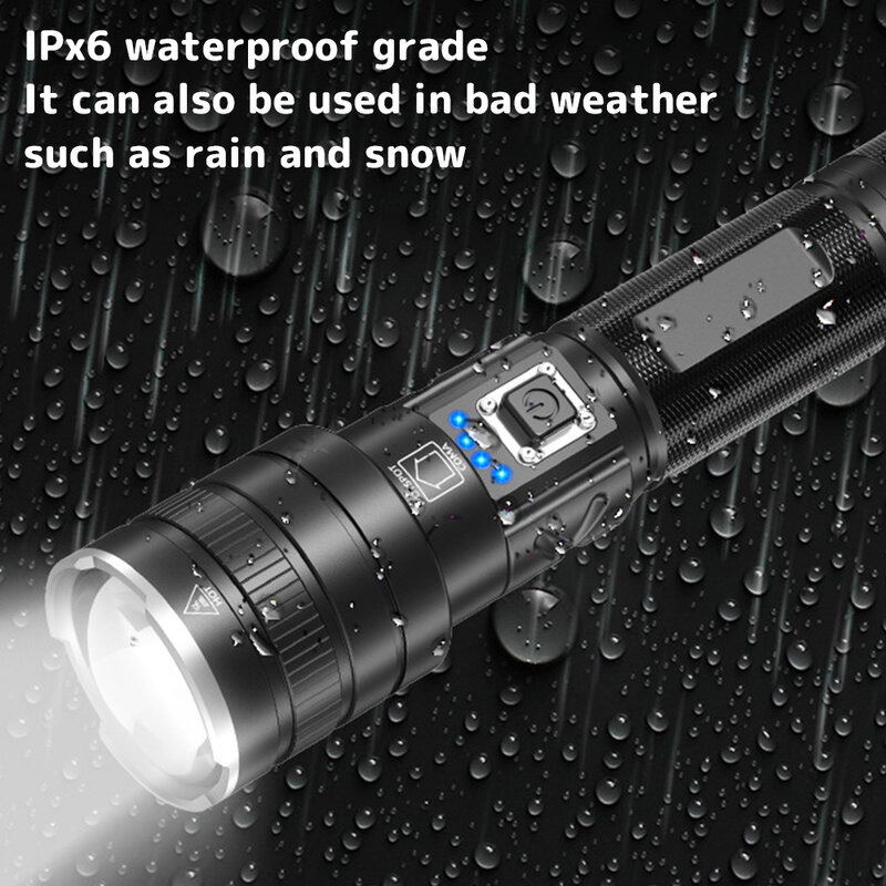 Linterna LED XHP70 de alta calidad, linterna táctica de caza recargable por USB con zoom, ultrabrillante, 5000 lúmenes
