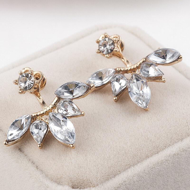 Korean Gold Leave Crystal Stud Earrings Fashion Statement Jewelry Earrings for Women