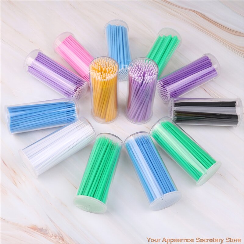 100 Pcs/Pack colorful Disposable Individual Removing Swab Micro Brush Lash Makeup Eyelash Brushes Make Up Tools