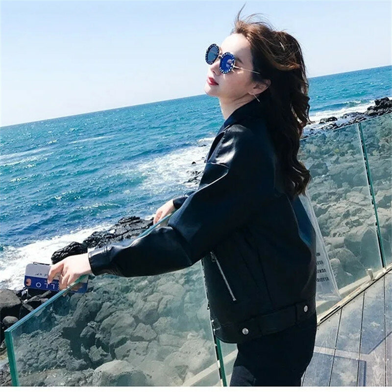 2022 primavera outono novas mulheres casuais solto jaqueta de couro do falso macio couro do plutônio moto motociclista coreano casacos senhoras outerwear feminino