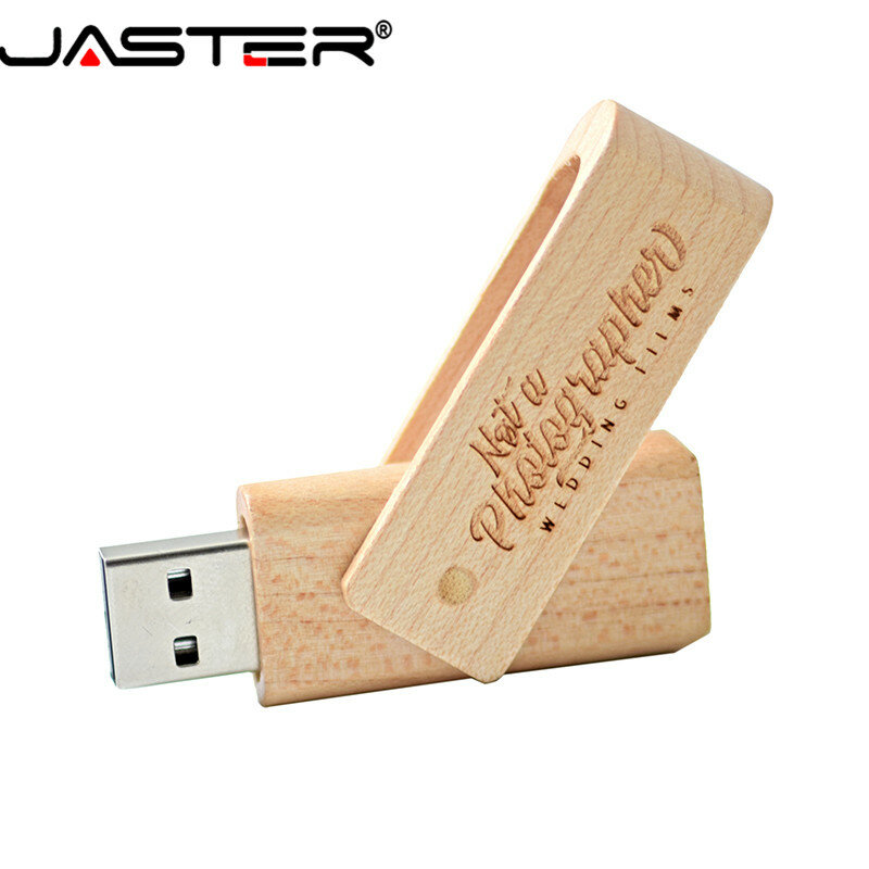 Jaster pendrive de madeira rotativo, personalidade, presente, logotipo personalizado, usb 2.0, memória flash, 4gb, 8gb, 16gb, 32gb, 64gb