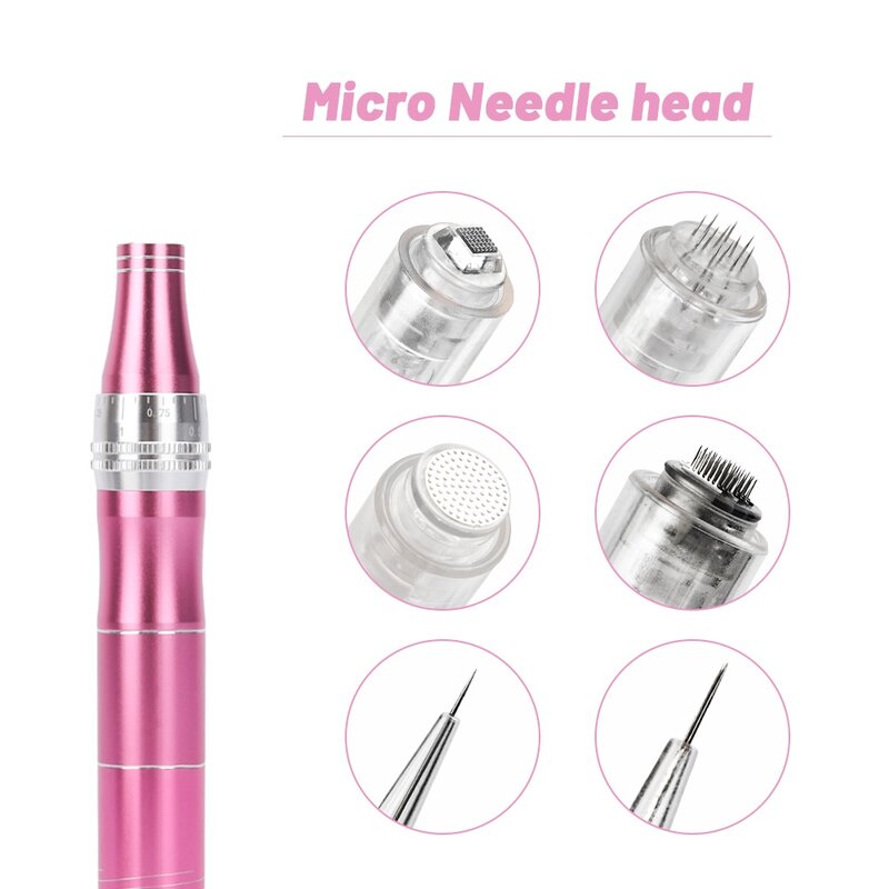 Micro agujas diminutas para estimular el estiramiento de la piel, eliminar cicatrices, reducir las arrugas de la piel, eliminación de estrías, pluma Derma, dispositivo rosa