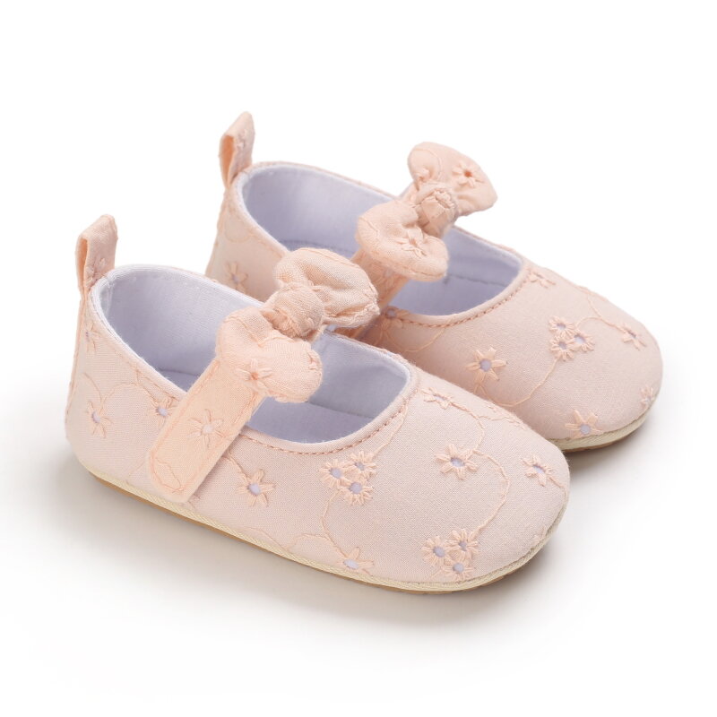 Sepatu Bayi Perempuan Sepatu Mokasin Lembut Baru Lahir Sepatu Moccs Emas Bayi Imut Mode Busur Oddler 0-18M Pertama Berjalan Karet Sol Anti Selip