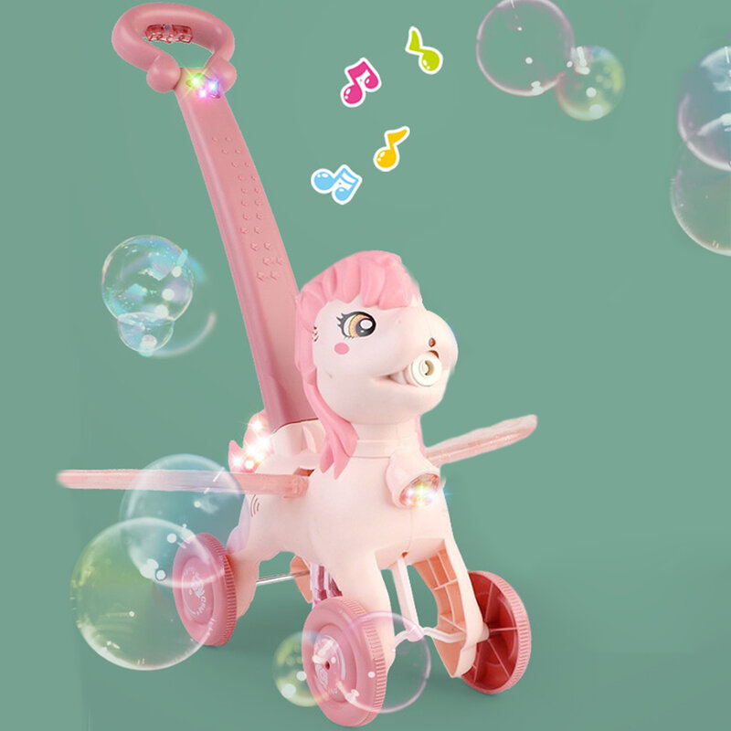 เด็ก Bubble Blowing Push ของเล่นกลางแจ้งฟองไฟฟ้าอัตโนมัติเป่าเครื่องเด็กมือ Push สัตว์น่ารัก Bubbles Maker ของเล่...
