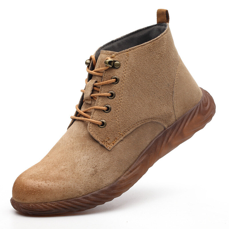 Niezniszczalne obuwie ochronne męskie miękkie dno obuwie robocze Chelsea Boots stalowe Toe bezpieczeństwo pracy buty skóra bydlęca spawacz buty męskie buty