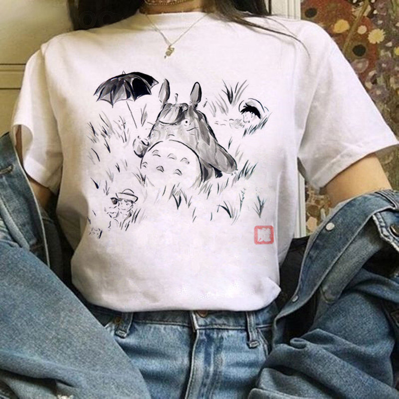 Kawaii – T-shirt drôle de dessin animé pour femmes, haut mignon, Ullzang Miyazaki Hayao Totoro Studio Ghibli Harajuku