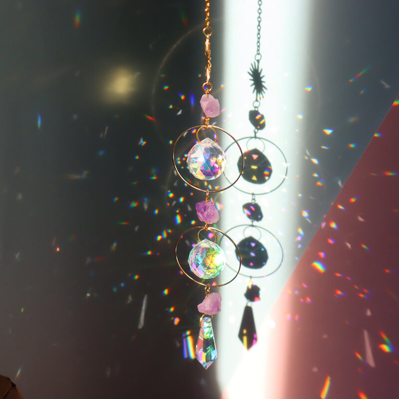Prisma suncatcher, cristais de janela de suspensão, apanhador de luz do arco-íris, apanhador de cristal do sol 50mm, presente de verão, grânulos do octógono