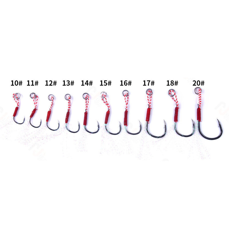 20pcs/10Pair Assist Hook Slow Jigging Fishing Hooks 8#-24# Single/Double PE Thread Bright Silk Jig Head Hooks for 5g-400g Lure