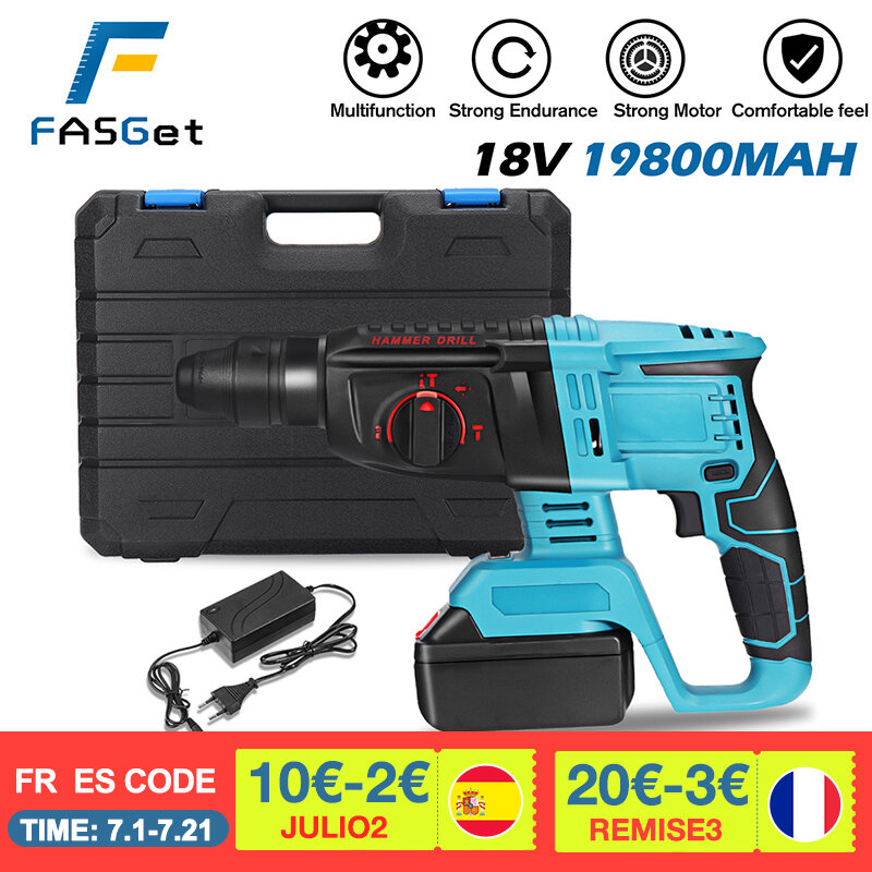 FASGet Rechargeable Electric Hammer Drill Rotary Hammer Brushles Cordless Hammer Electric Drill for 18V Makita Lithium Battery