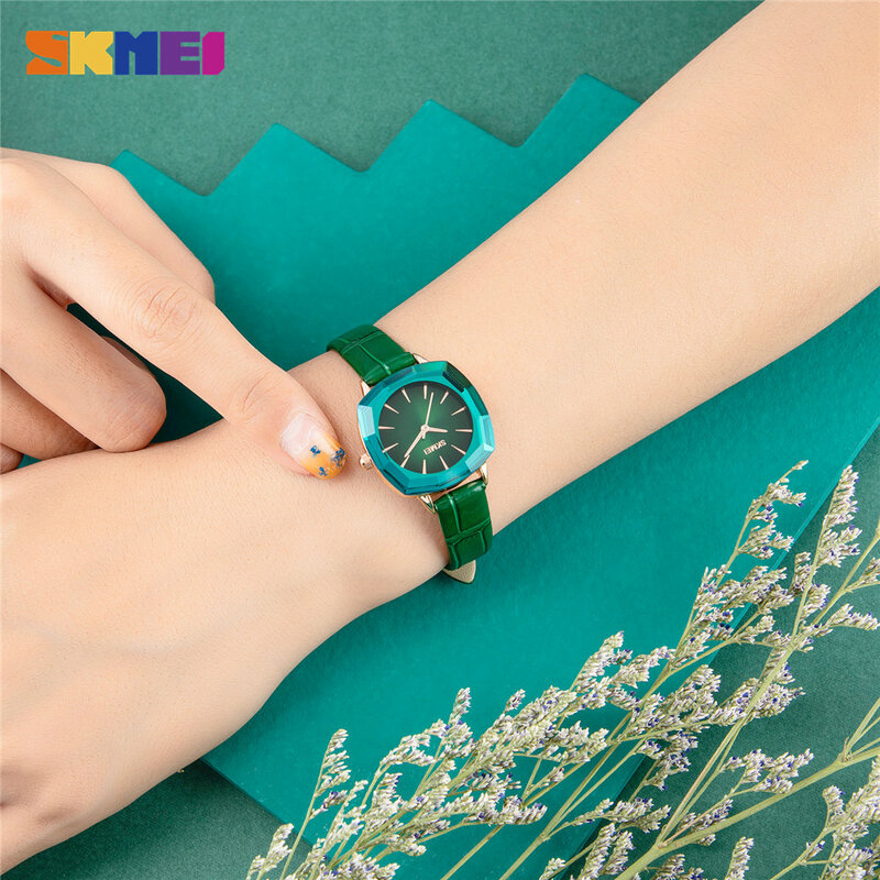 Skmei relógio feminino de couro legítimo, relógio japonês de movimento para mulheres, relógio de pulso à prova d'água de marca luxuosa para mulheres