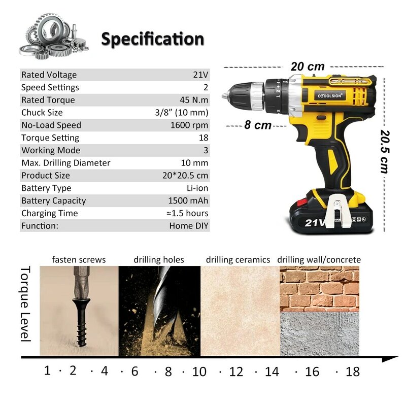 New Design 21V 45N.m Multi-function Cordless Screwdriver Rechargeable Electric Screw Drill Mini Hand Drill Power Tools