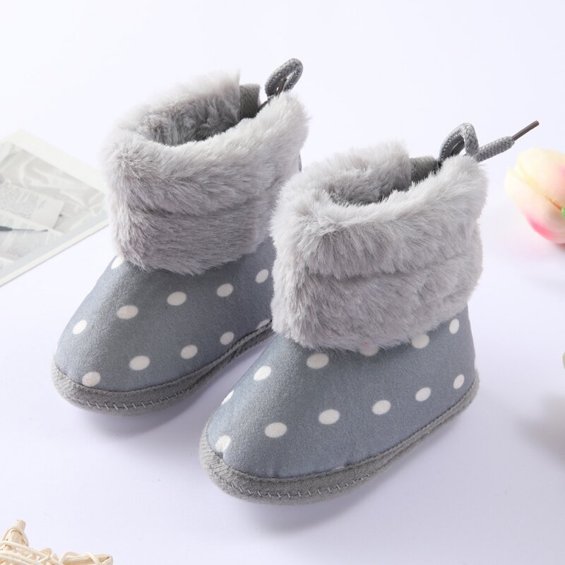 Infant Baby Girl Boy Soft Sole Cotton Shoes  Polka Dot Plus Velvet Snow Boots Toddler First Walking Shoes