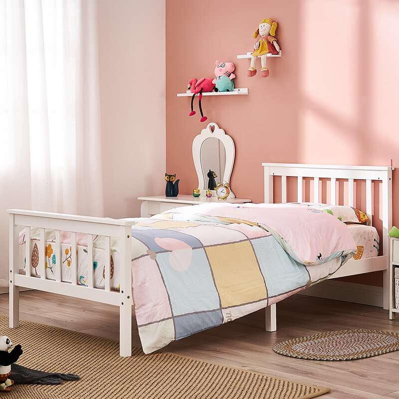 Panana خشبية 3FT سرير مفرد الإطار الأبيض الصلبة الصنوبر سرير خشبي للبالغين الأطفال المراهقين