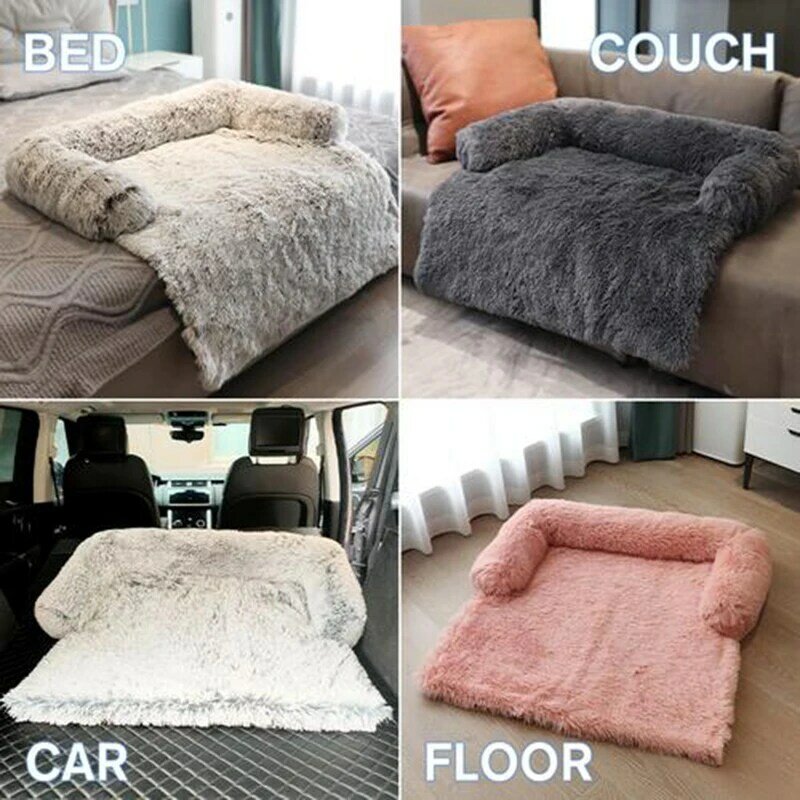 Coussin de lit en peluche pour chien et chat, housse chaude amovible, avec fermeture éclair, lavable, pour lit de canapé, tapis pour grands chiens et chatons