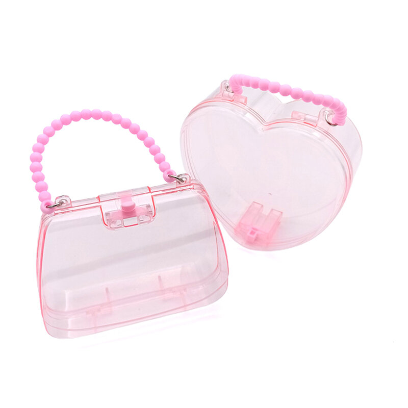 Children's Heart-shaped Pink Transparent Storage Box Storage Bag Portable Box