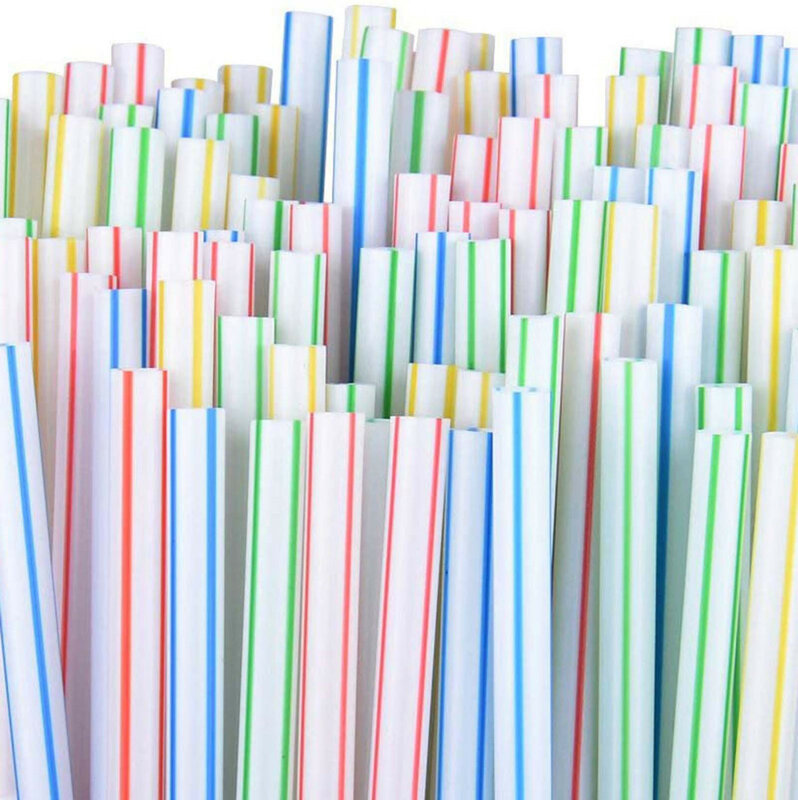 Трубочки пластиковые одноразовые разноцветные в полоску, 400 шт.