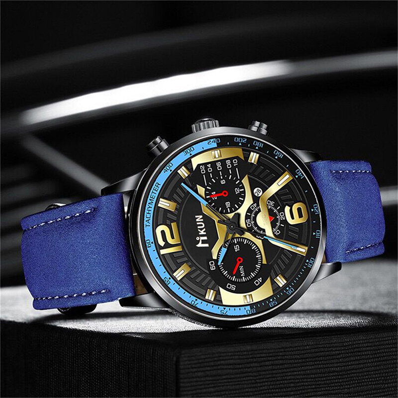 2021 New Fashion Leather Strap Watch Men Quartz Personality Fashion Man's Wristwatch Calendar