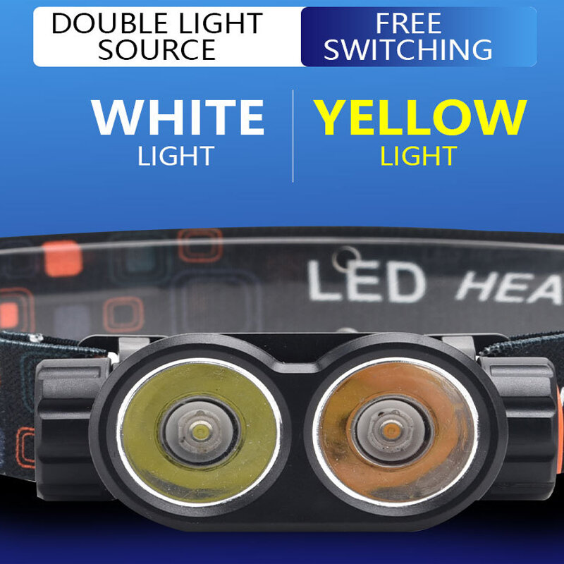Strong Light Dual Headlights USB Charging Headlamp Fashion Sensor Double Light Source Lights for Running Adventure Touring