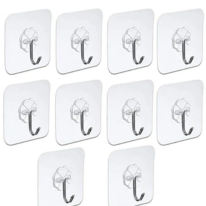 10 Pcs Door Hook Adhesive Wall Hooks Transparent  Anti-skid Traceless Heavy Duty Stick on Hook Bathroom Kitchen Wall Stickers