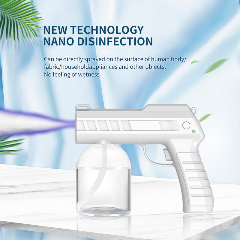 Elektryczny dezynfekujący pistolet mgły ręczny USB z niebieskim światłem Nano Atomizer zraszacz wody Fogger dla Home Office School lub Garden