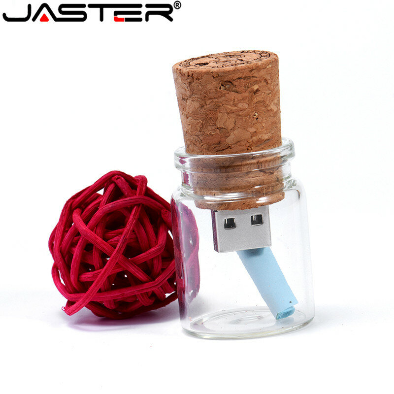 JASTER-محرك أقراص فلاش usb 2.0 ، 4 جيجابايت ، 8 جيجابايت ، 16 جيجابايت ، 32 جيجابايت ، 64 جيجابايت ، زجاجة انزلاق زجاجية ، فلين ، ذاكرة usb ، هدية الزفاف