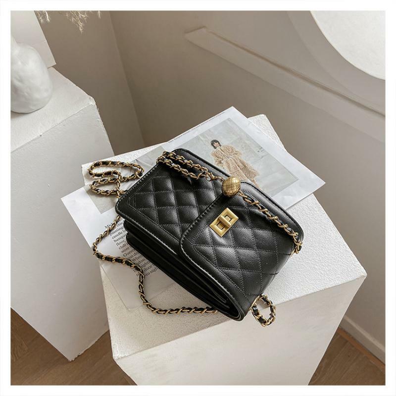 2021 جديد الموضة الفاخرة السيدات صندوق مربع صغير مصمم سلسلة الكلاسيكية عالية الجودة سلسلة بولي Pu حقيبة كتف المرأة حقيبة يد