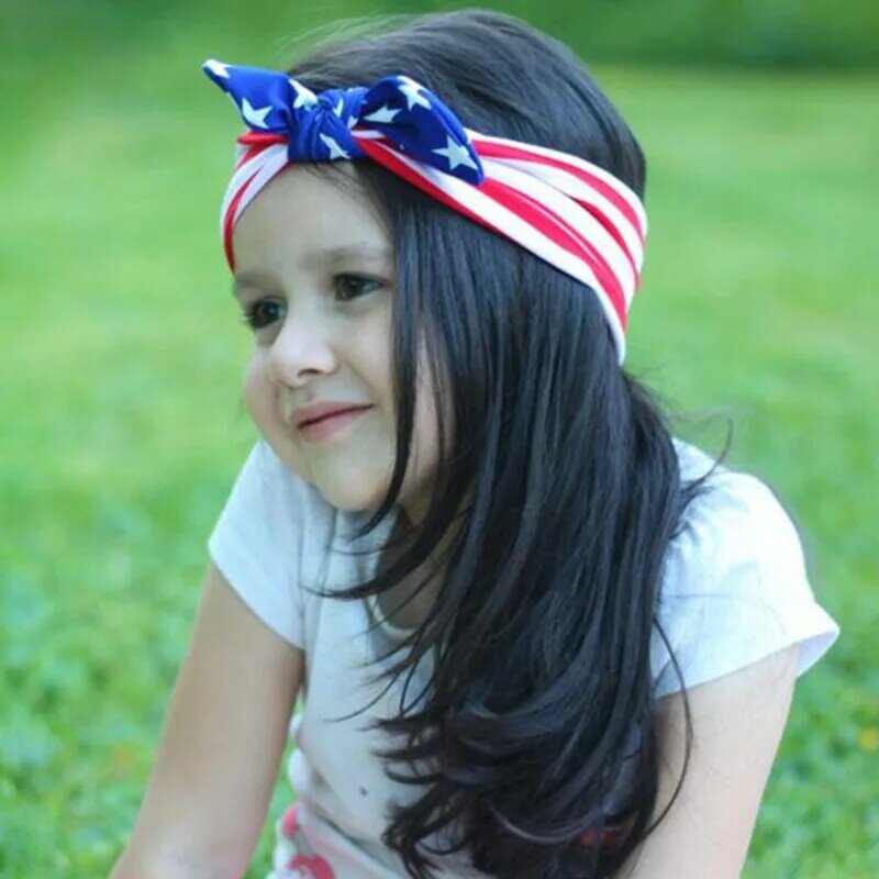 Faixa turbante para mamãe e bebê, conjunto com faixa de bandana, bandeira americana patriótica, para crianças e bebês