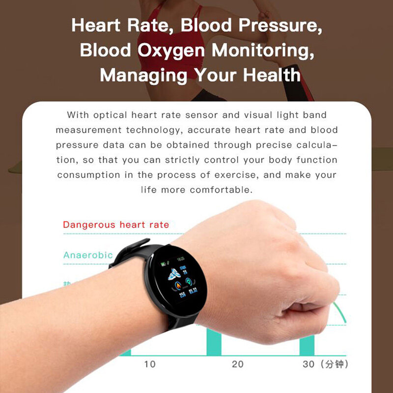 D18 New Smart Watch Men Blood Pressure Round Bluetooth Smartwatch Women Watch Waterproof Sport Tracker WhatsApp For