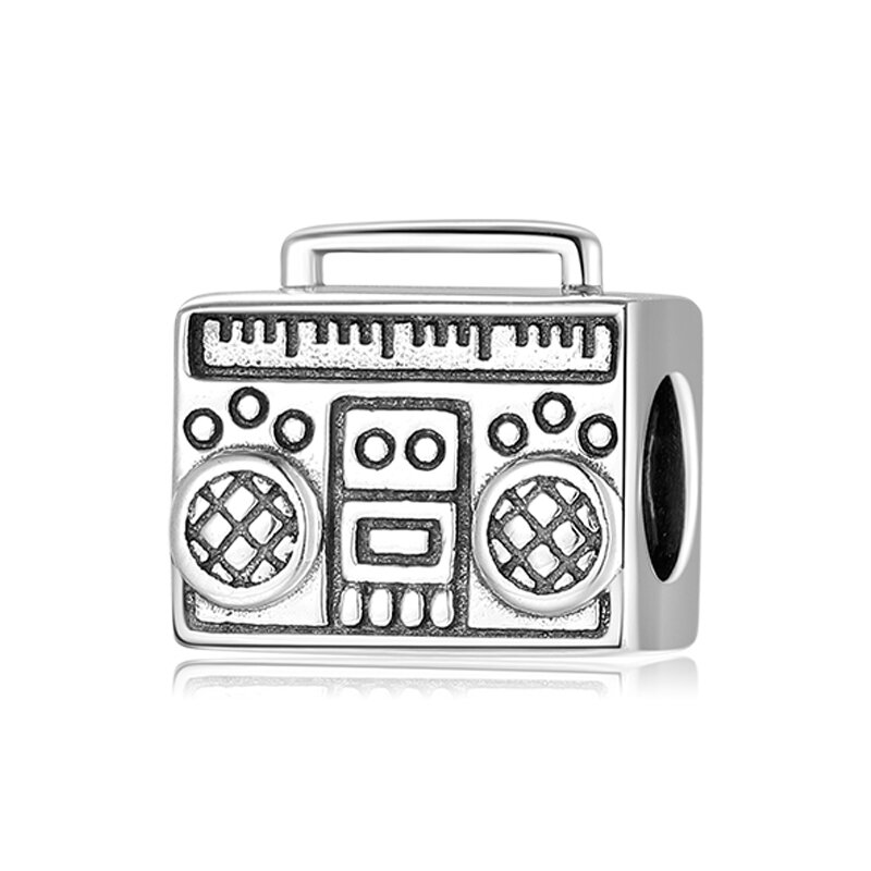 Authentic 925 Sterling Silver Song Microphone charms Beads Fit Original Pandora Bracelet Bangles fine Jewelry making 2020